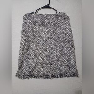 Apostrophe Skirt Womens Size 6 Gray Woven Tweed Fringe Hem Wool Blend Straight